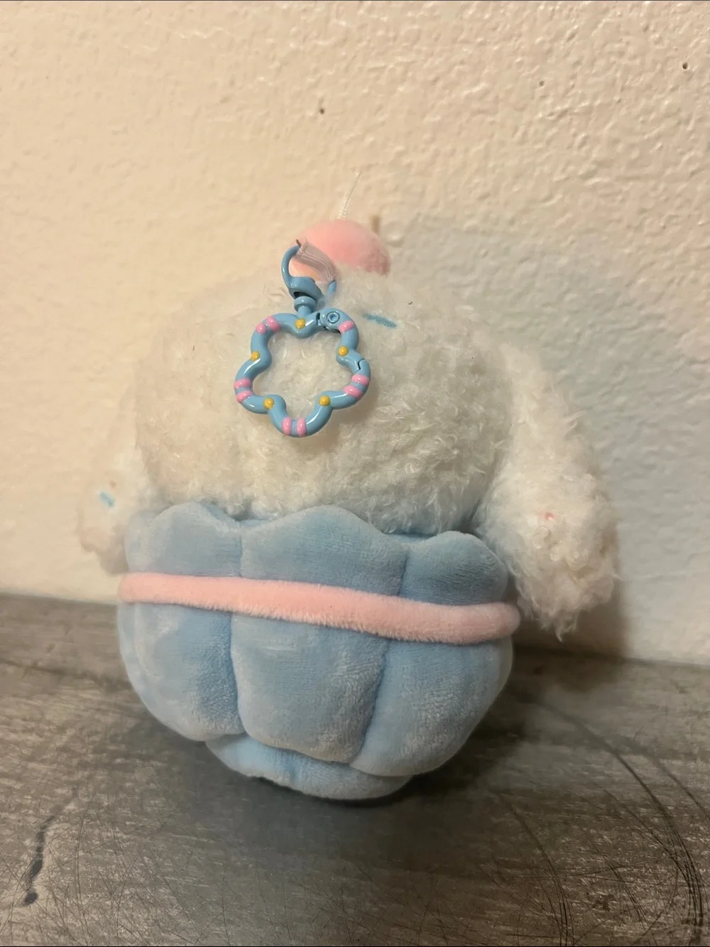Plush Cinnamon Roll Blue Cup Stuffed Toy - White and Pink Accents